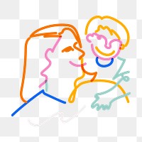 Png mother and son doodle line art, transparent background