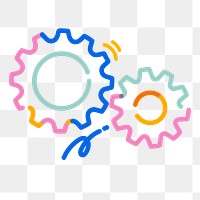 Png gears doodle line art, transparent background