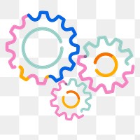 Png gears doodle line art, transparent background