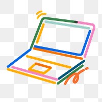 Png laptop doodle line art, transparent background