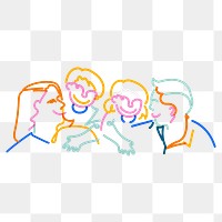 Png happy family doodle line art, transparent background