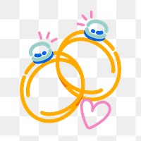 Png wedding rings doodle line art, transparent background