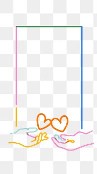 Png giving love doodle line art frame, transparent background