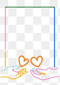 Png love doodle line art frame, transparent background