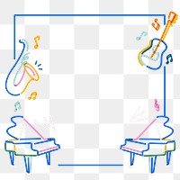 Png musical doodle line art frame, transparent background