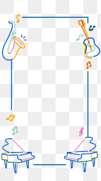 Png music doodle line art frame, transparent background