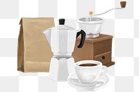 Moka coffee png, aesthetic illustration, transparent background