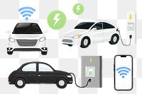 Electric car png technology set, transparent background