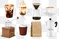 Cafe coffee png drink set, transparent background