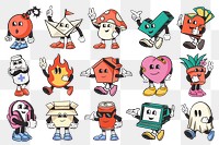 Retro characters png set illustration, transparent background