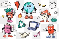 Retro characters png set illustration, transparent background