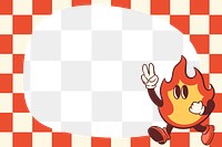 Red fire png, retro frame, transparent background