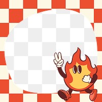 Red fire png, retro frame, transparent background