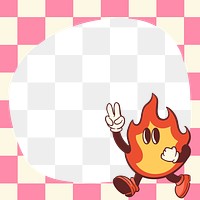 Retro fire png, pink frame, transparent background