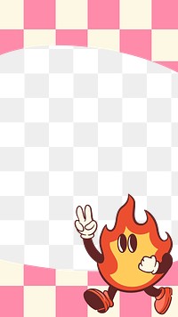 Retro fire png, pink checkered, transparent background