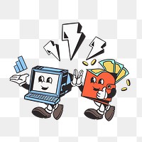 Online money png, retro illustration, transparent background