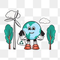 Earth environment png, retro illustration, transparent background