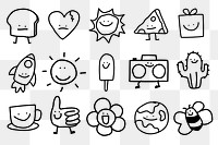 PNG kids doodle collage element set, transparent background