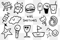 PNG kids sketches collage element set, transparent background