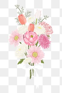 Pink flower png bouquet illustration, transparent background