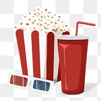 PNG 3d glasses & snacks, transparent background