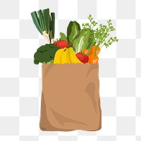 Healthy food png grocery bag illustration, transparent background