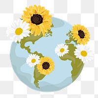 Aesthetic floral png globe illustration, transparent background