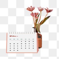 Desk calendar png feminine, transparent background