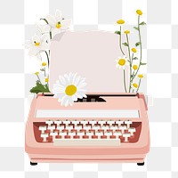 Floral typewriter png aesthetic, transparent background