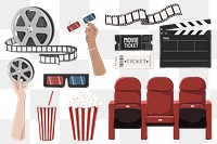 Movie theater png illustration set, transparent background