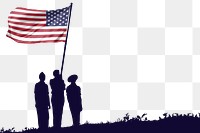 Soldiers png holding American flag border, silhouette image, transparent background