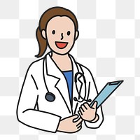 PNG Happy female doctor with stethoscope medical report, collage element, transparent background