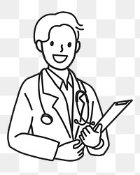 PNG Happy male doctor with stethoscope medical report flat line, collage element, transparent background