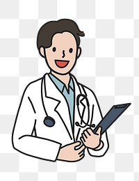 PNG Happy male doctor with stethoscope medical report sticker, transparent background