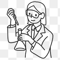 PNG Young female scientist working in lab line art sticker, transparent background