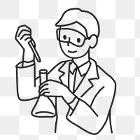 PNG Young male scientist working in lab line art, collage element, transparent background