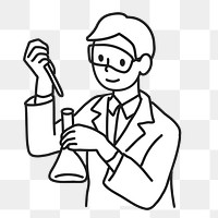 PNG Young male scientist working in lab line drawing sticker, transparent background