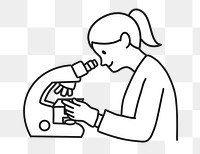 PNG Female lab technician looking through microscope in laboratory line art, collage element, transparent background