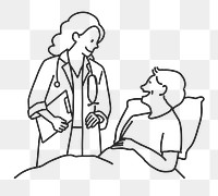 PNG Doctor visiting patient in hospital line art sticker, transparent background