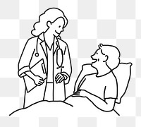 PNG Doctor visiting patient in hospital flat line sticker, transparent background