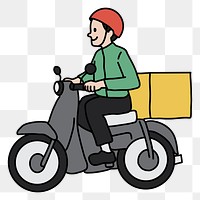 PNG Delivery man on motorcycle, collage element, transparent background