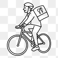 PNG Bicycle food delivery man line art, collage element, transparent background