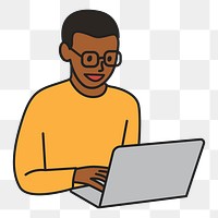 PNG African man using laptop computer, collage element, transparent background