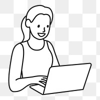 PNG Woman using notebook computer line art sticker, transparent background