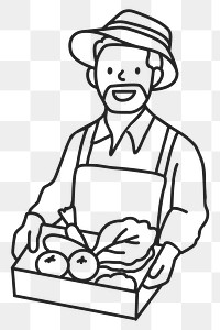 PNG Male smart farmer selling organic produce flat line sticker, transparent background