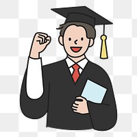 PNG Male graduate student in graduation gown holding diploma, collage element, transparent background