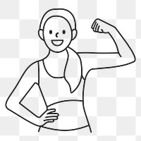 PNG Woman workout line art sticker, transparent background