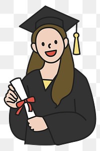 PNG Female graduate student in graduation gown holding diploma sticker, transparent background