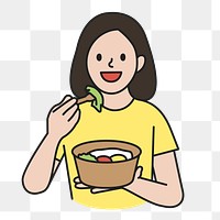 PNG Young woman eating delivery food sticker, transparent background