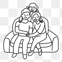 PNG Happy family father mother kid portrait flat line sticker, transparent background